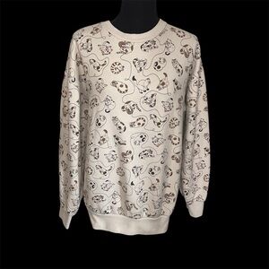 Earthbound All Over Cat Themed Sweatshirt Sz L Off White Crew Neck Long Sleeve